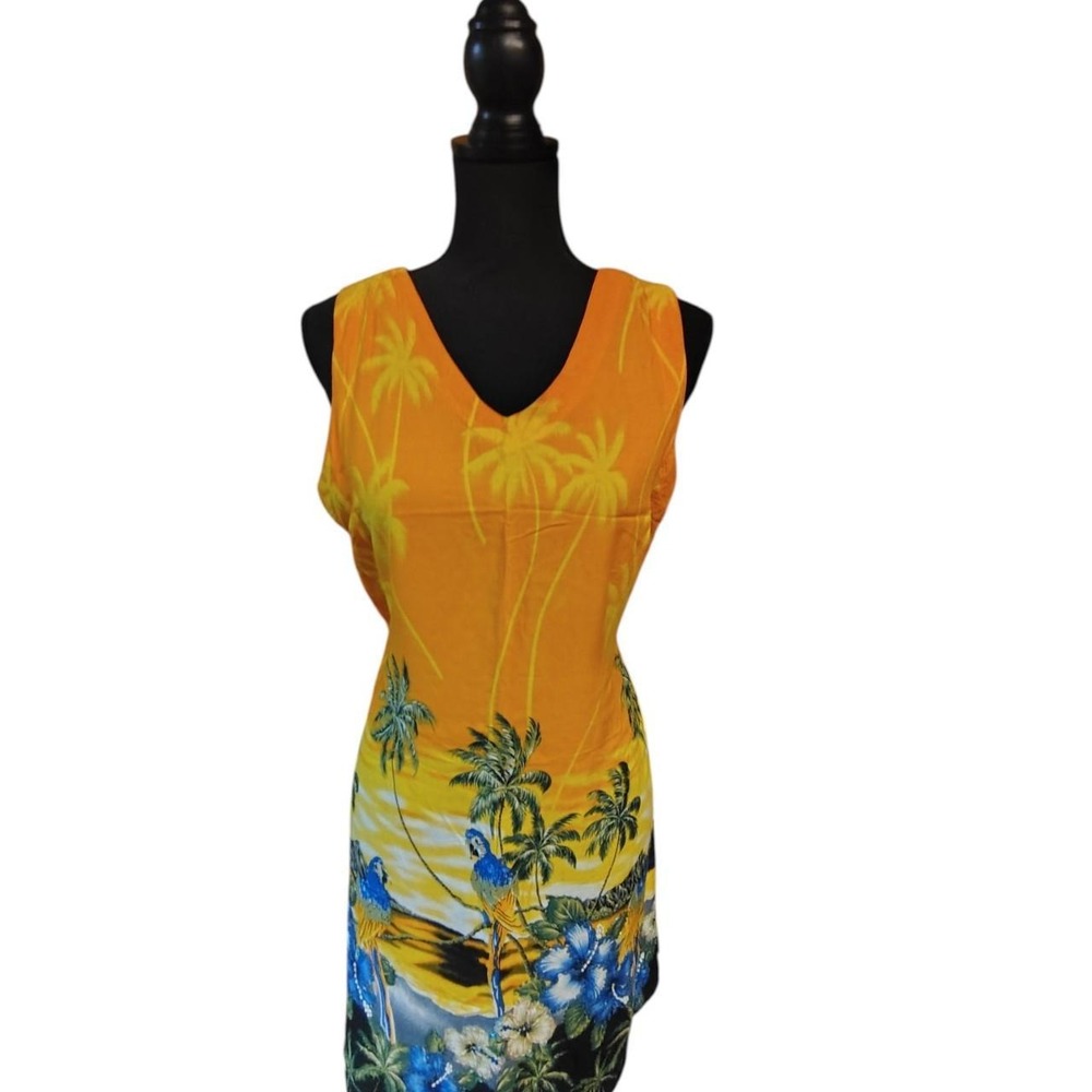 CZ Coverups Womens Orange Yellow Hawaiian Tropical Parrot Swimsuit Coverup M